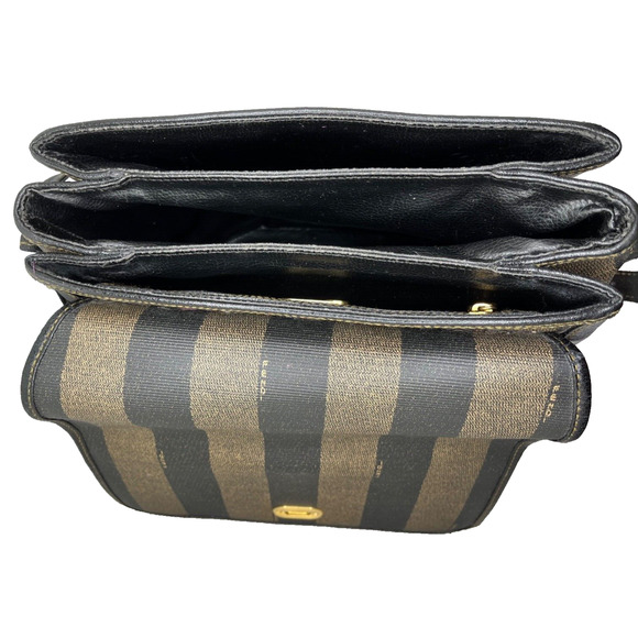 Fendi Purse PEQUIN BAG Striped Leather Gold Modern Pockets Organizer VNTG - Picture 13 of 16